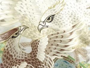 アンティーク　鷹模様刺繍紋付男児着物（長襦袢・内袖付き）